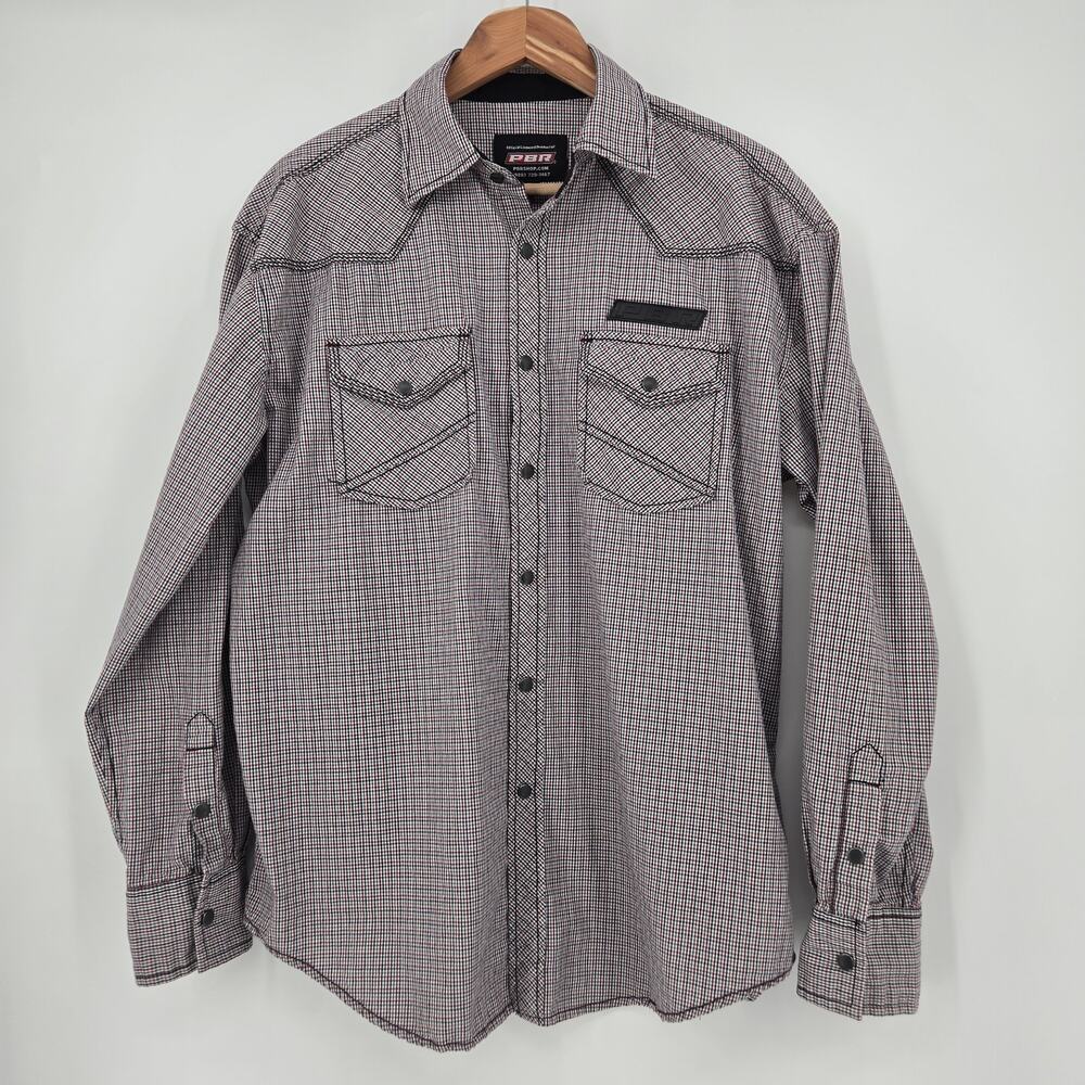 PBR Western Snap Shirt Men’s M Plaid Snaps Cowboy Rodeo Licensed